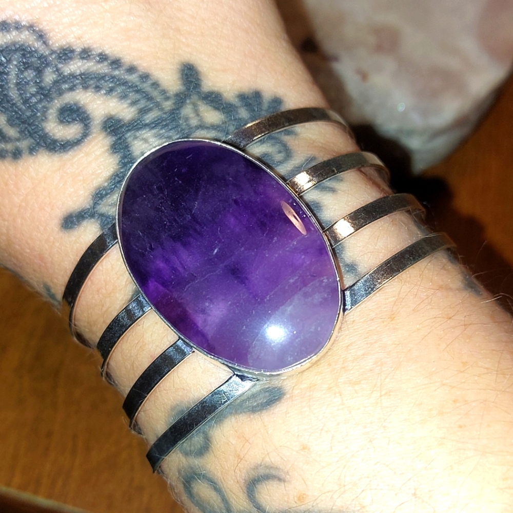 Huge Amethyst Adjustable Bangle Bracelet
